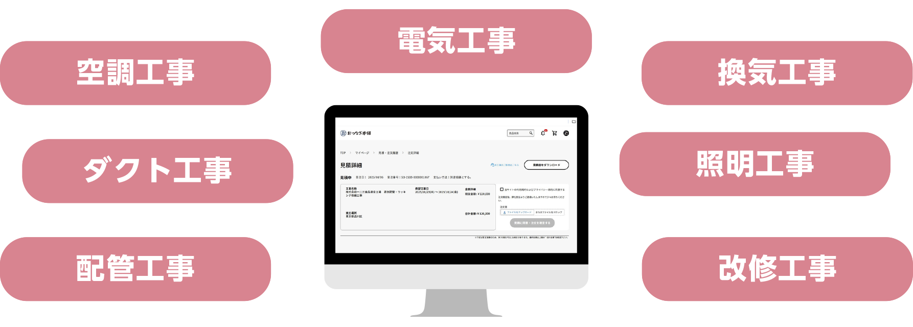 電気工事、空調工事、ダクト工事、配管工事、換気工事、照明工事、改修工事